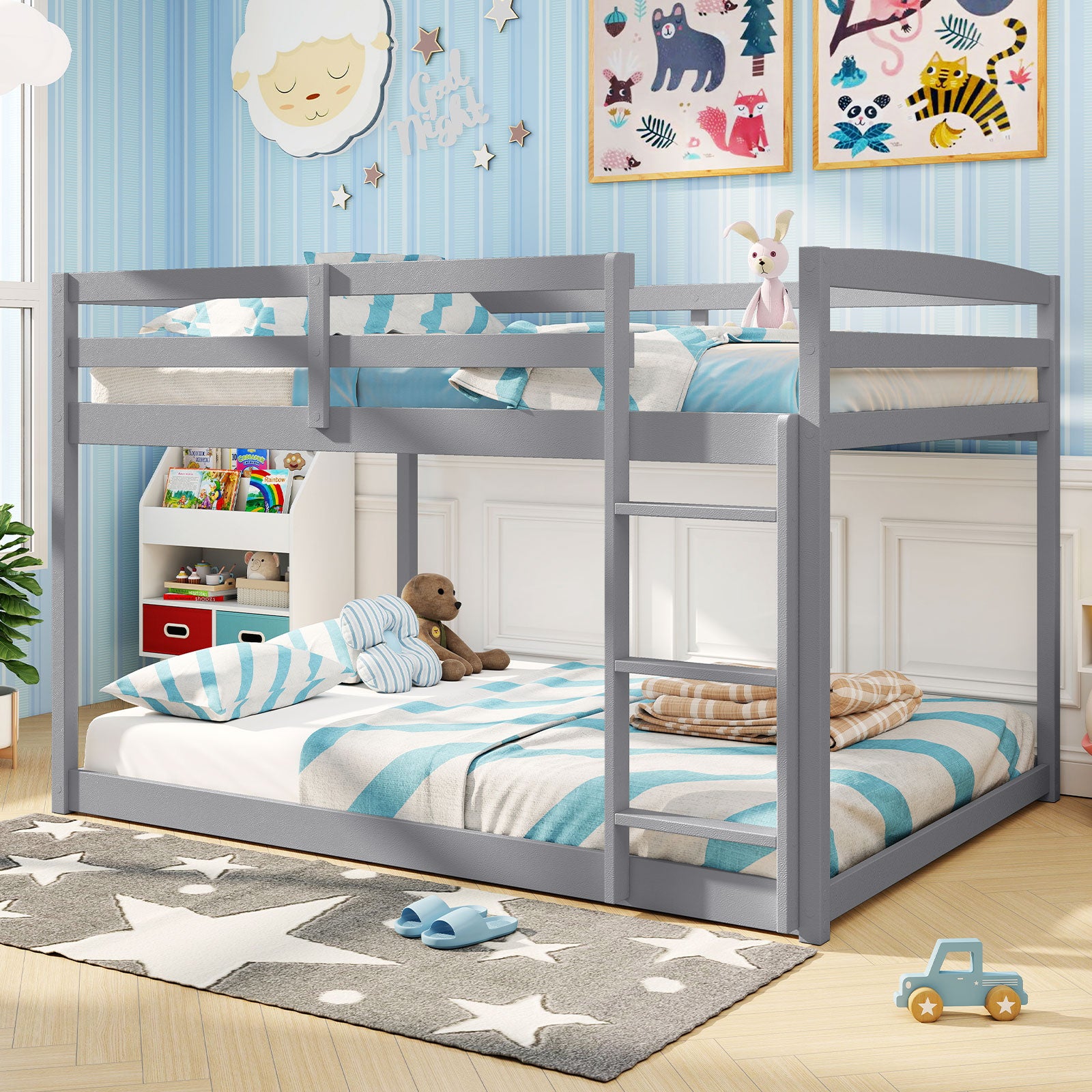 Full Over Full Bunk Bed, Low To Ground, Gray Bunk Bed Frame at Gallery Canada