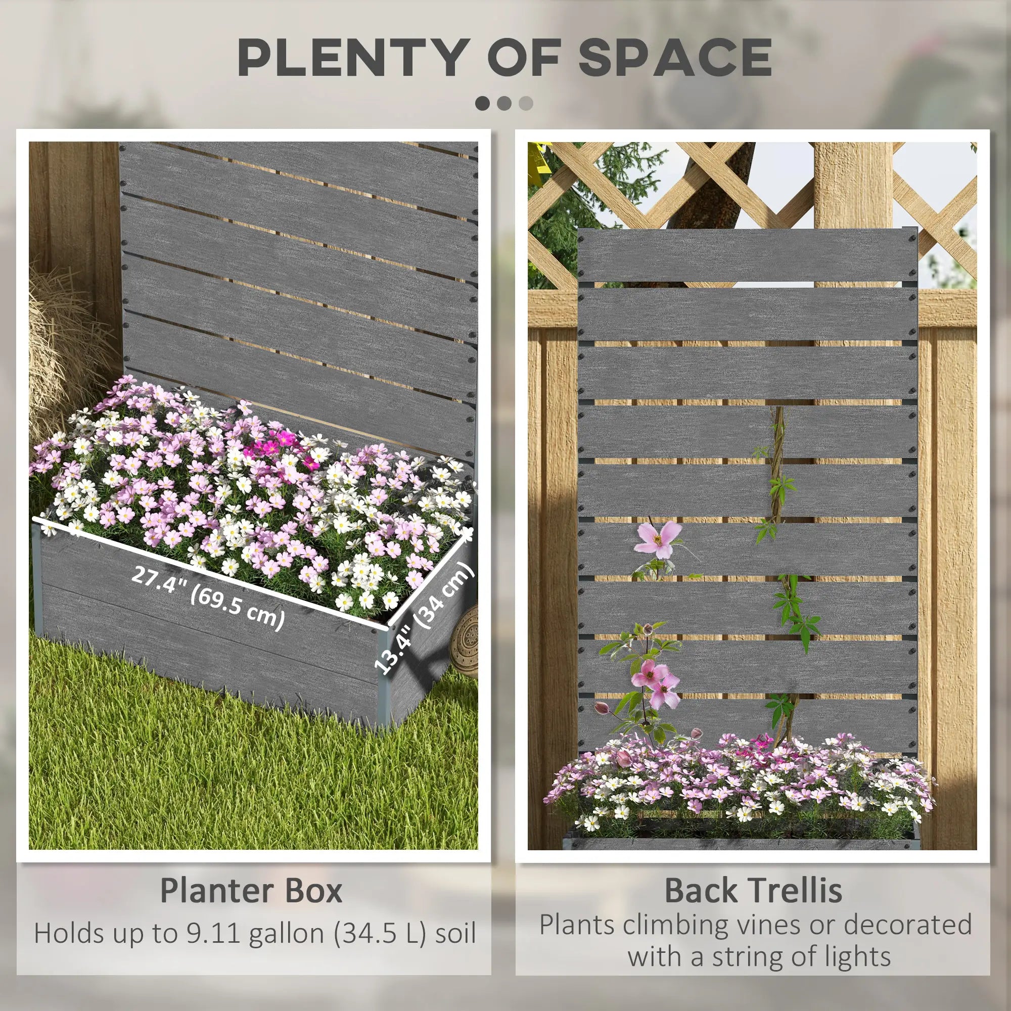 Raised Garden Bed With Trellis, Elevated Planter Box, 28