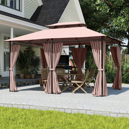 10' x 13' Patio Gazebo, Outdoor Garden Canopy with Curtains, Khaki Gazebos Khaki at Gallery Canada