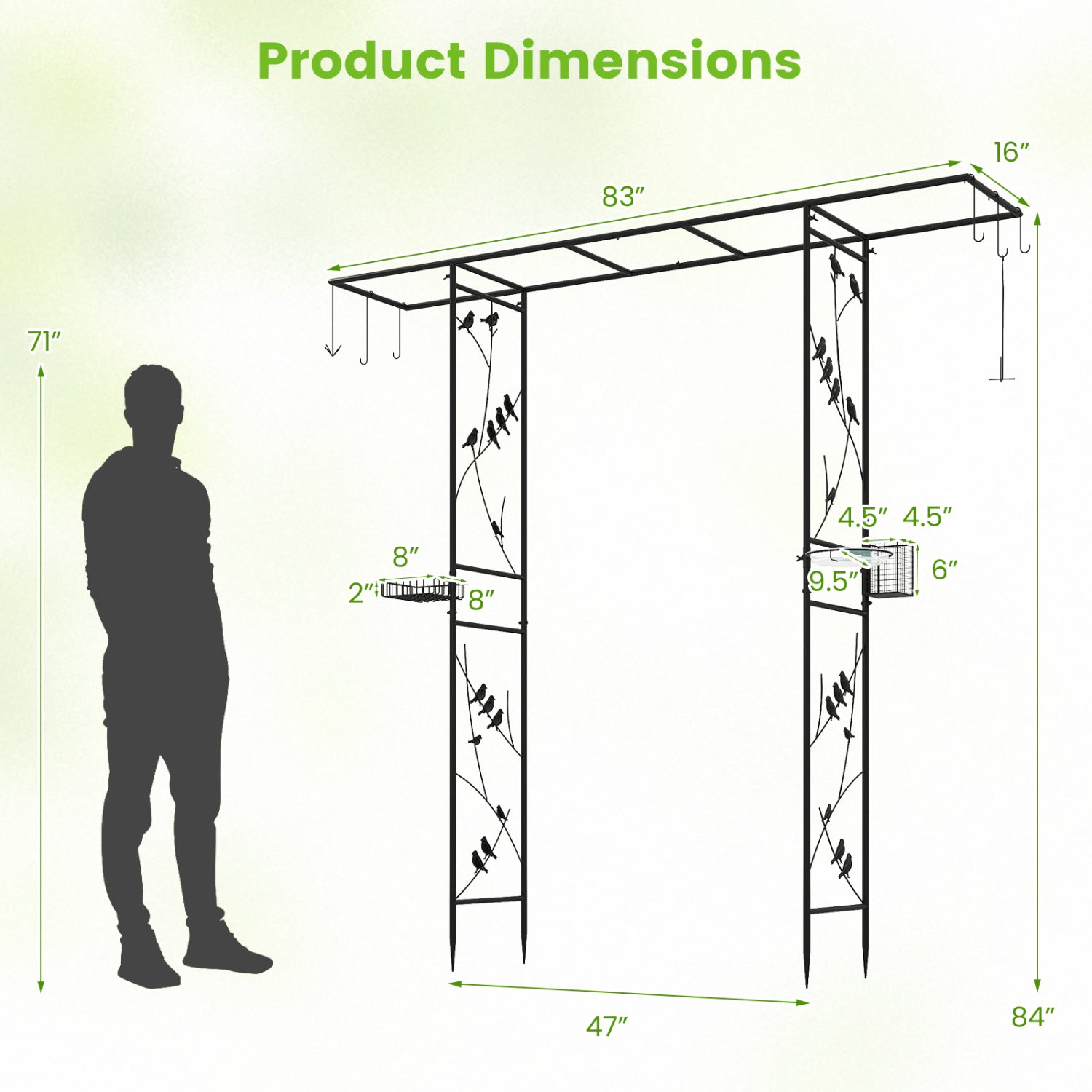 84 Inch Garden Arbor Feeding Station, Black Plant Supports at Gallery Canada
