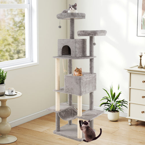 84 Inch Cat Tree, 2 Condos, 2 Plush Perches, Gray