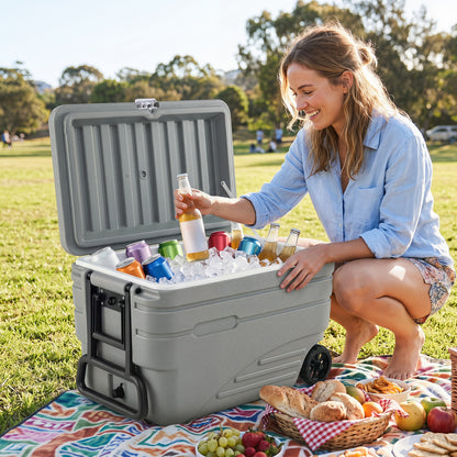 84 Quart Portable Wheeled Ice Cooler with Foldable Pull, Gray Coolers at Gallery Canada