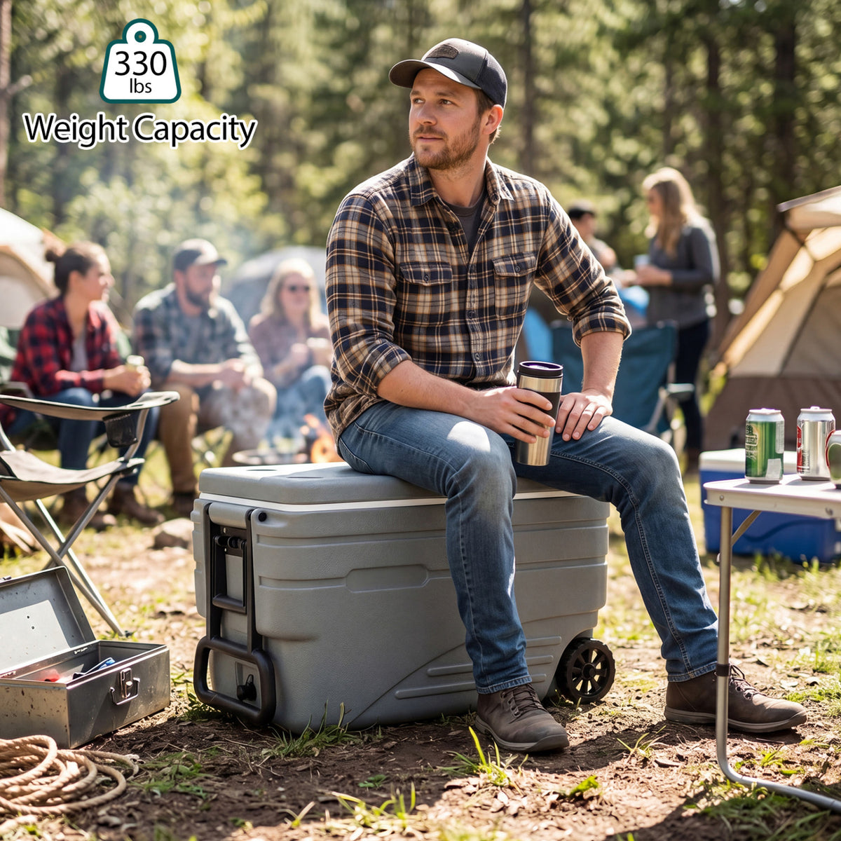 84 Quart Portable Wheeled Ice Cooler with Foldable Pull, Gray Coolers at Gallery Canada