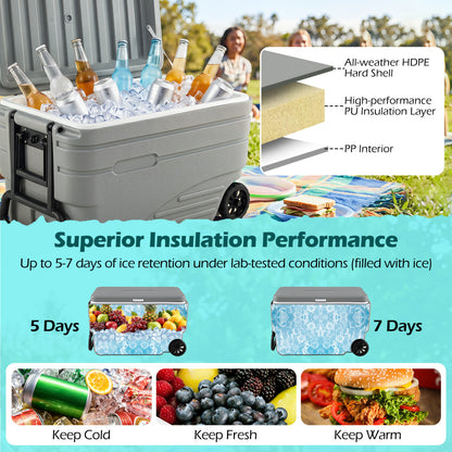 84 Quart Portable Wheeled Ice Cooler with Foldable Pull, Gray Coolers at Gallery Canada