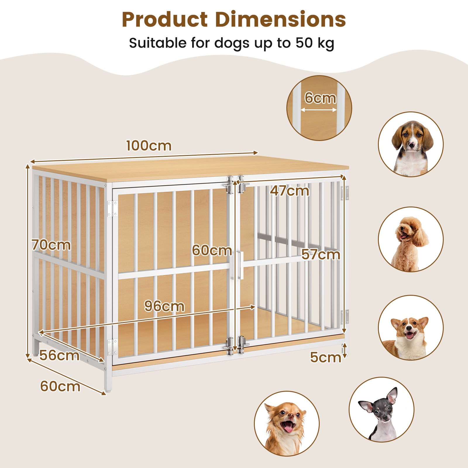 40 Inch Dog Crate Furniture With Dual Lockable Doors, Natural Dog Kennels at Gallery Canada