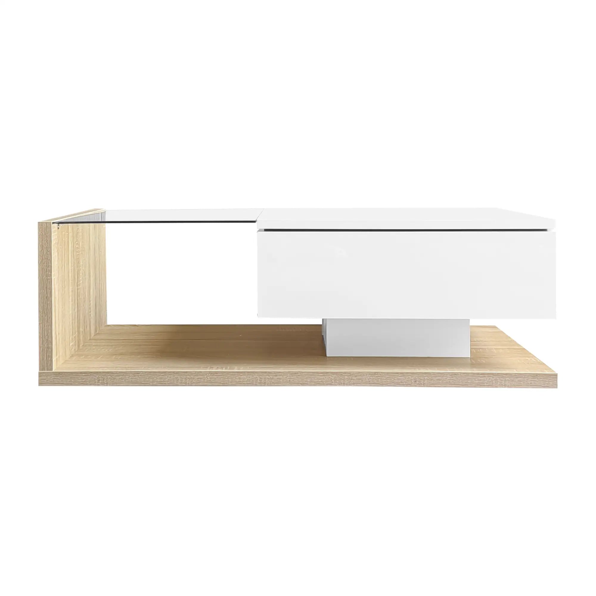 Modern Coffee Table, Glass LED Effect, Storage, 41.5