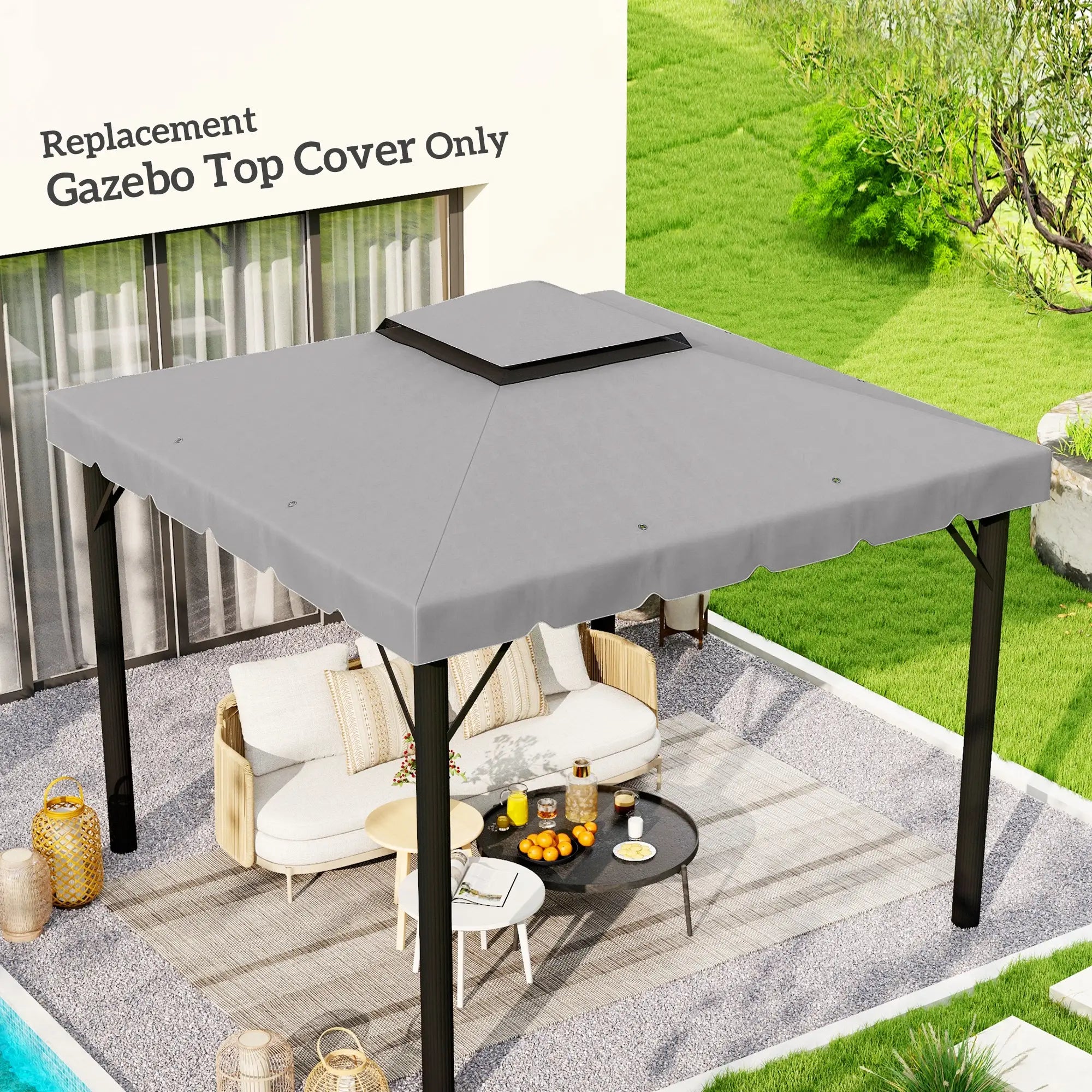 10' X 10' Gazebo Replacement Canopy Top, Double Vented Roof, Grey Gazebo Canopy Replacement at Gallery Canada