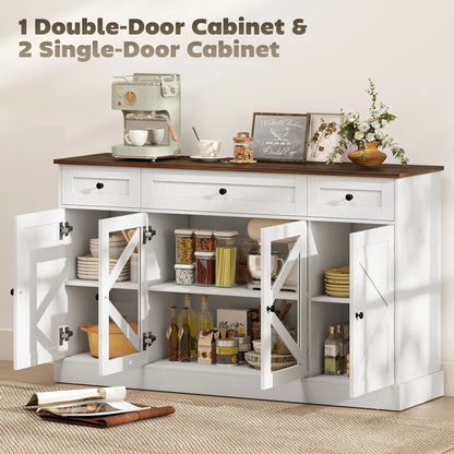 Farmhouse Sideboard Buffet Cabinet, 54", White Wood Grain Storage Cabinets at Gallery Canada