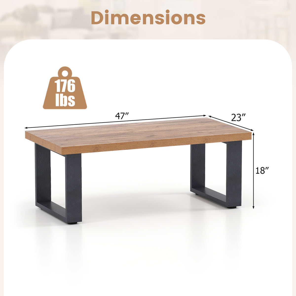 47 Inch Farmhouse Coffee Table, Thickened Tabletop, Natural Wood Texture, Oak Coffee Tables at Gallery Canada