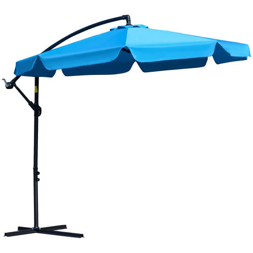 9FT Offset Hanging Patio Umbrella, Easy Tilt, Cross Base, 8 Ribs, Blue