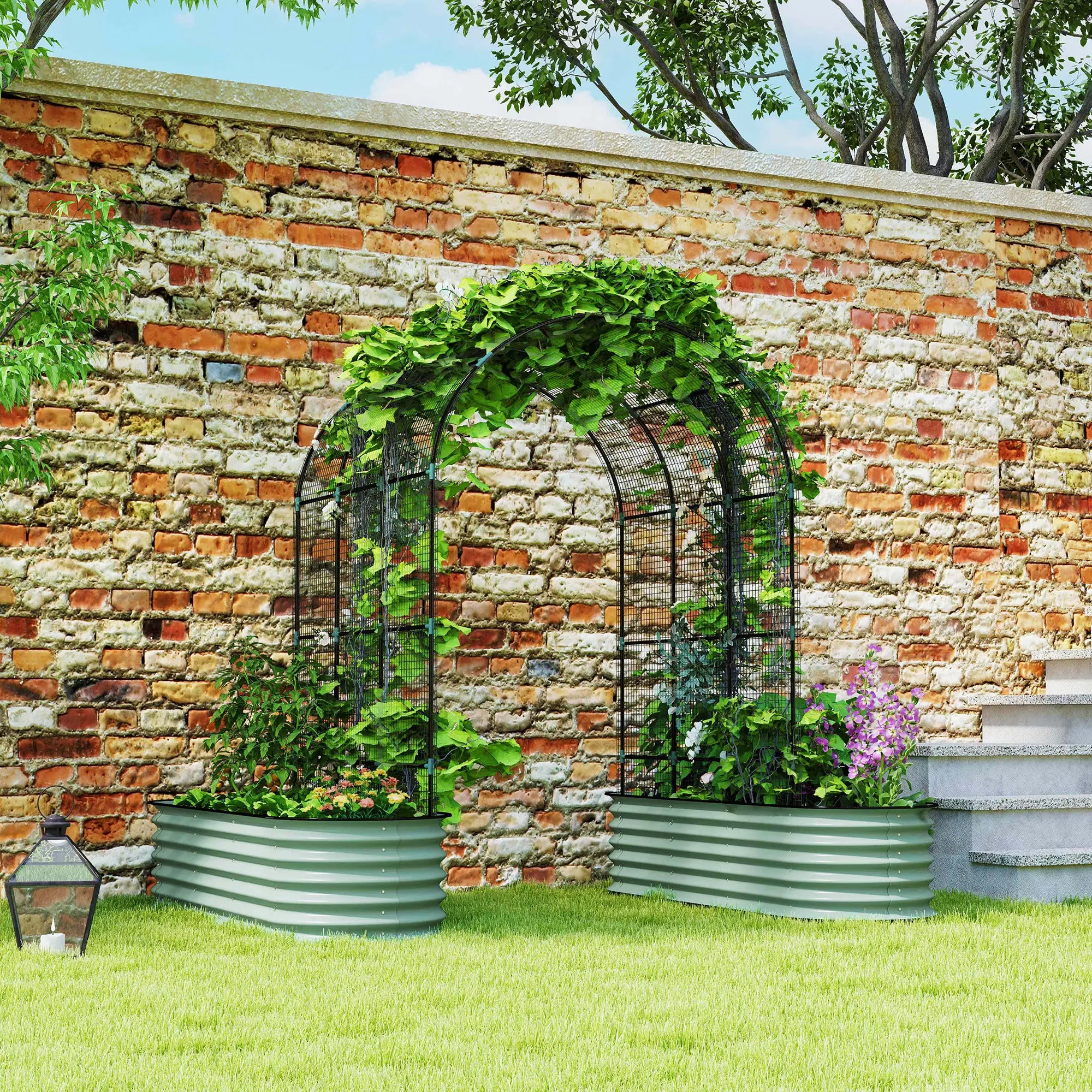 Galvanized Raised Garden Bed With Arch Trellis, Metal Planter Box Galvanized Planter Boxes at Gallery Canada