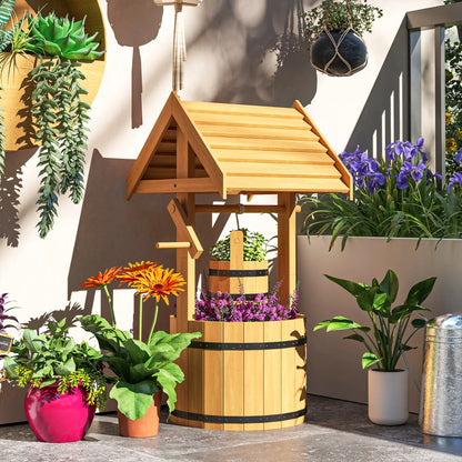 Wood Wishing Well Planter, Hanging Bucket, Drainage Hole, Orange Garden Decor at Gallery Canada