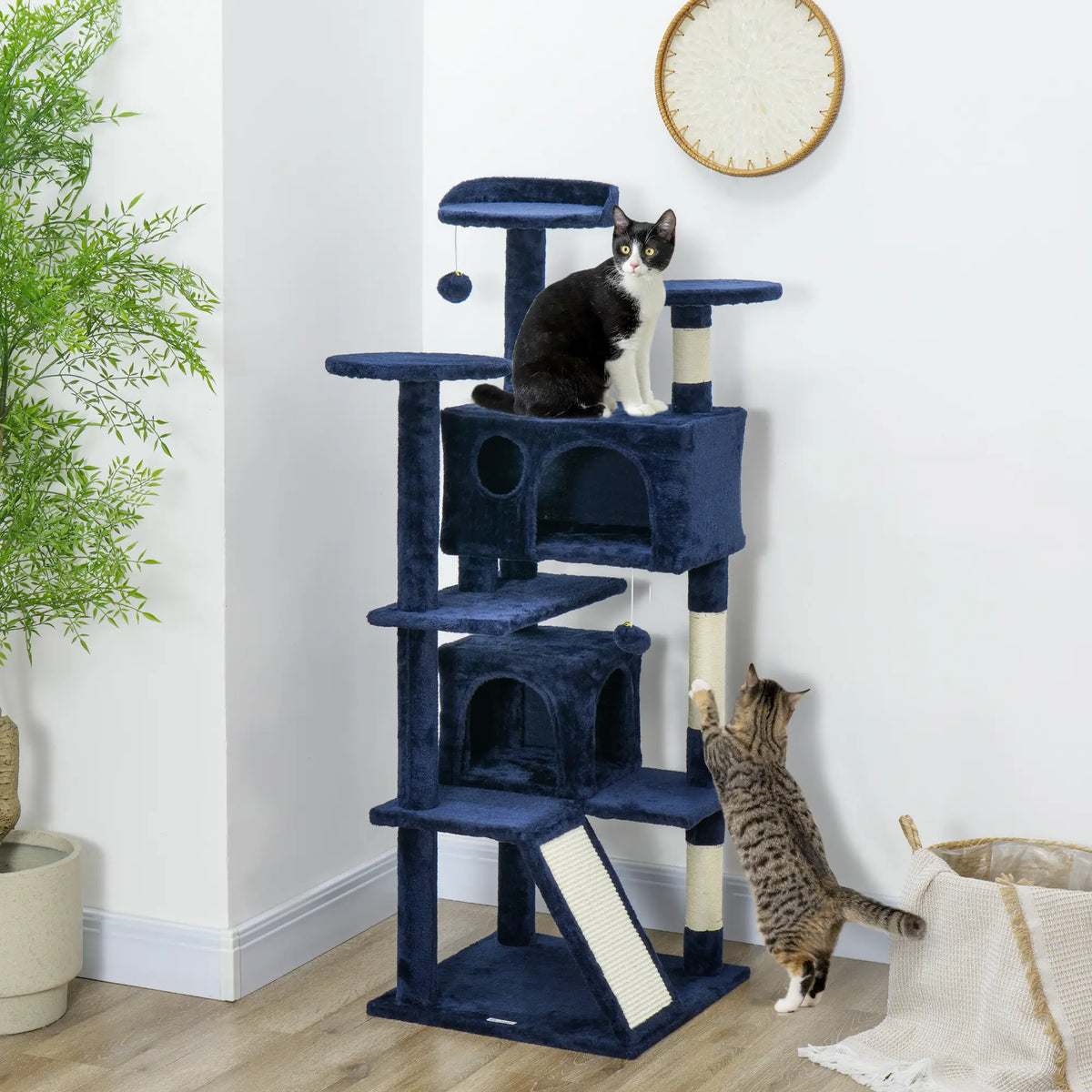 54" Cat Tree, Multi-Level Tower, Scratching Posts, Condos, Bed, Dark Blue Cat Towers at Gallery Canada