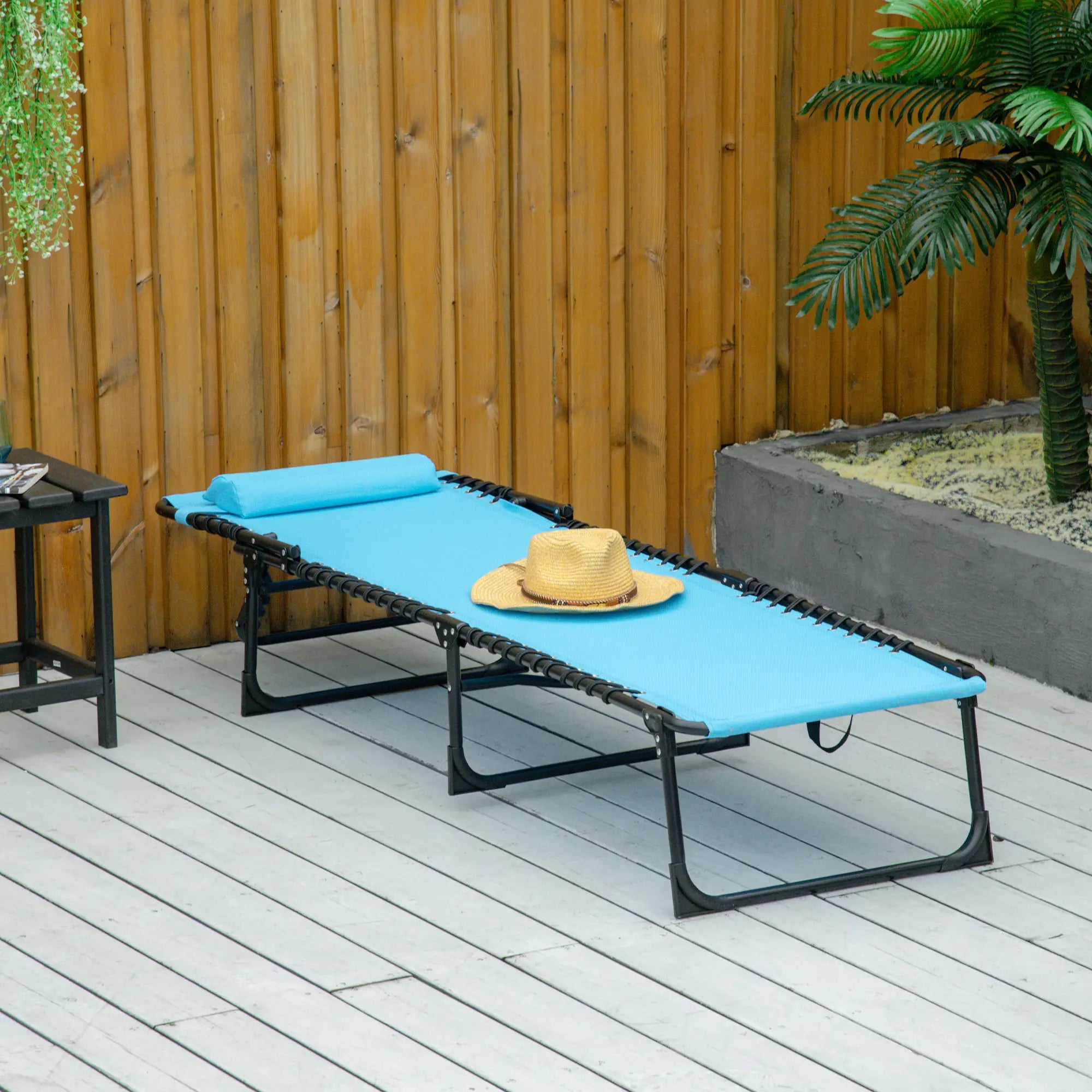Outdoor Folding Lounge Chair, 4-Level Adjustable, Sky Blue Lounger Chairs at Gallery Canada