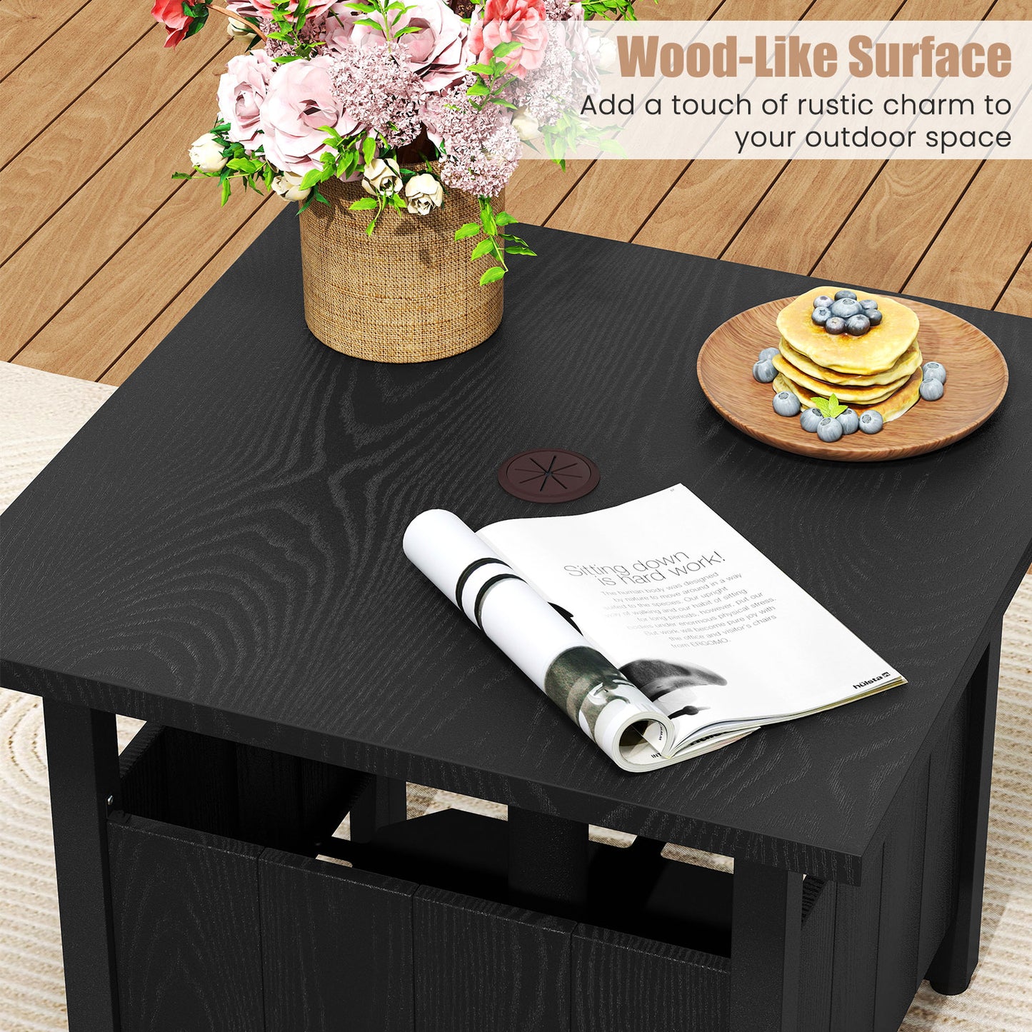 Outdoor Side Table With 1.89" Umbrella Hole, Black Patio Coffee Tables at Gallery Canada