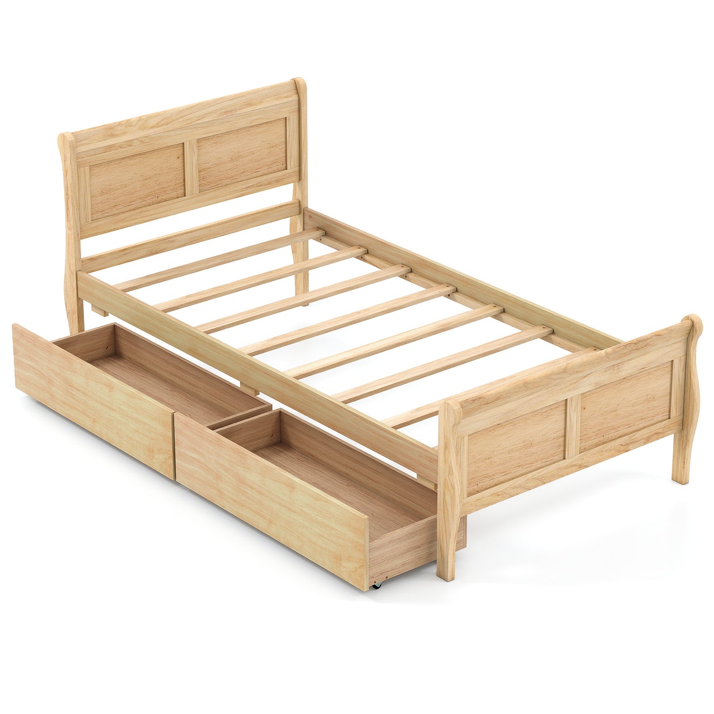 Twin Sleigh Bed With 2 Storage Drawers, Wood Platform Frame, Natural Simple Bed Frame Natural at Gallery Canada