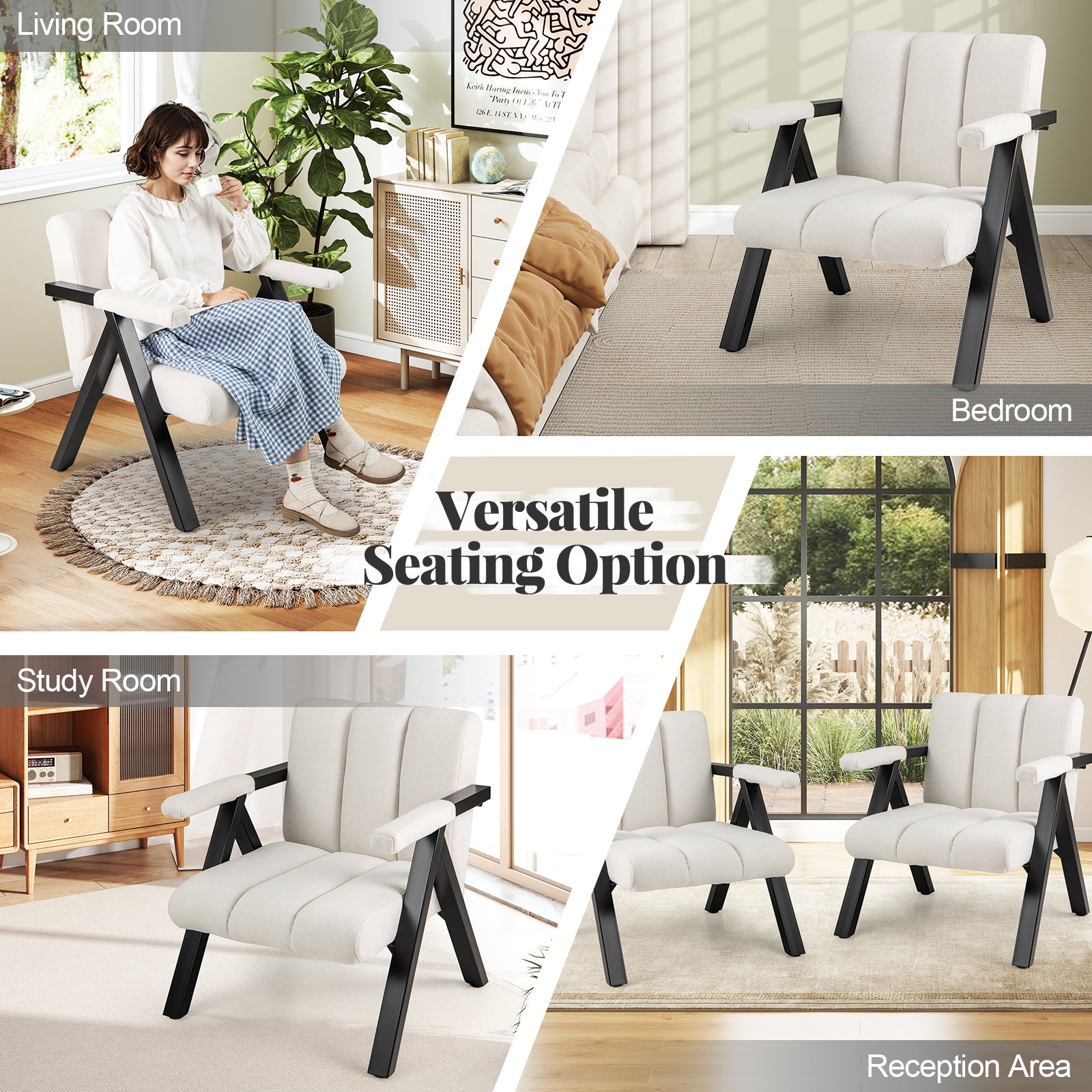 Oversized Accent Chair, Metal Frame, Armrests, Beige Accent Chairs at Gallery Canada