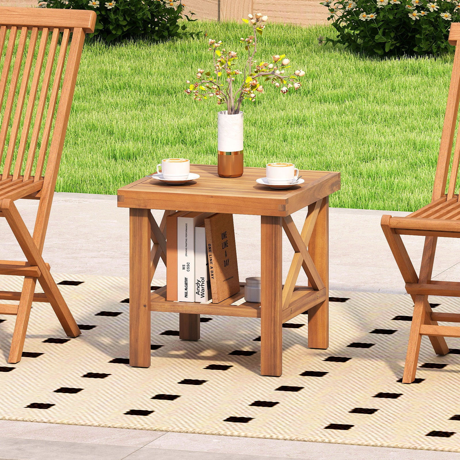Outdoor Side Table With Storage Shelf, Natural Patio Coffee Tables at Gallery Canada
