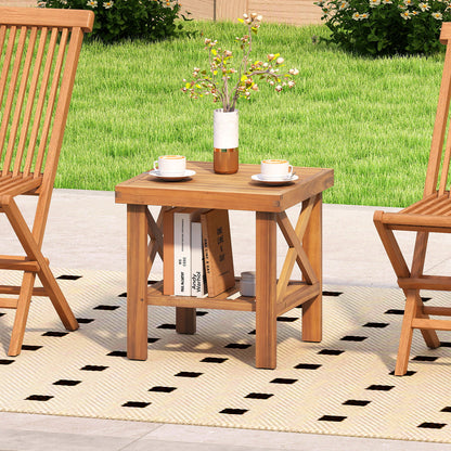 Outdoor Side Table With Storage Shelf, Natural Patio Coffee Tables at Gallery Canada