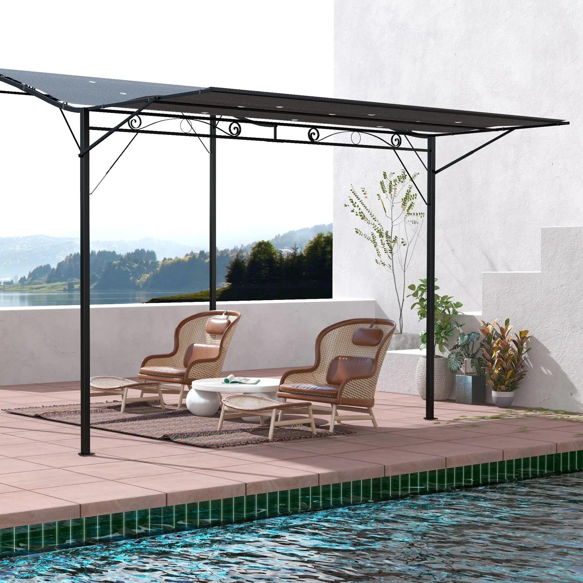 10x8ft Metal Gazebo, Extendable Side Awning, Dark Grey Pergolas at Gallery Canada