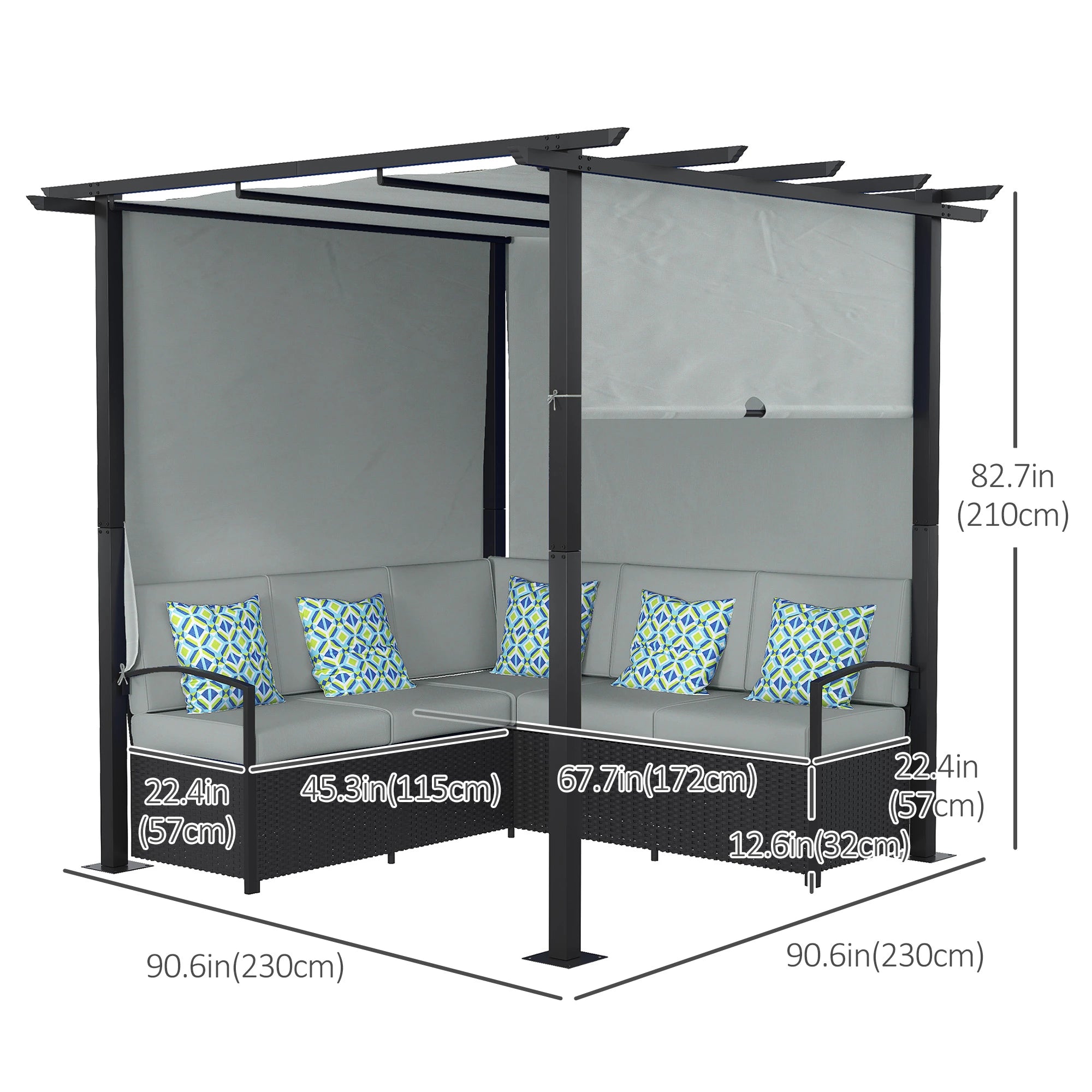 Outdoor PE Rattan Sofa Set, Retractable Canopy Pergola, Grey Patio Furniture Sets at Gallery Canada