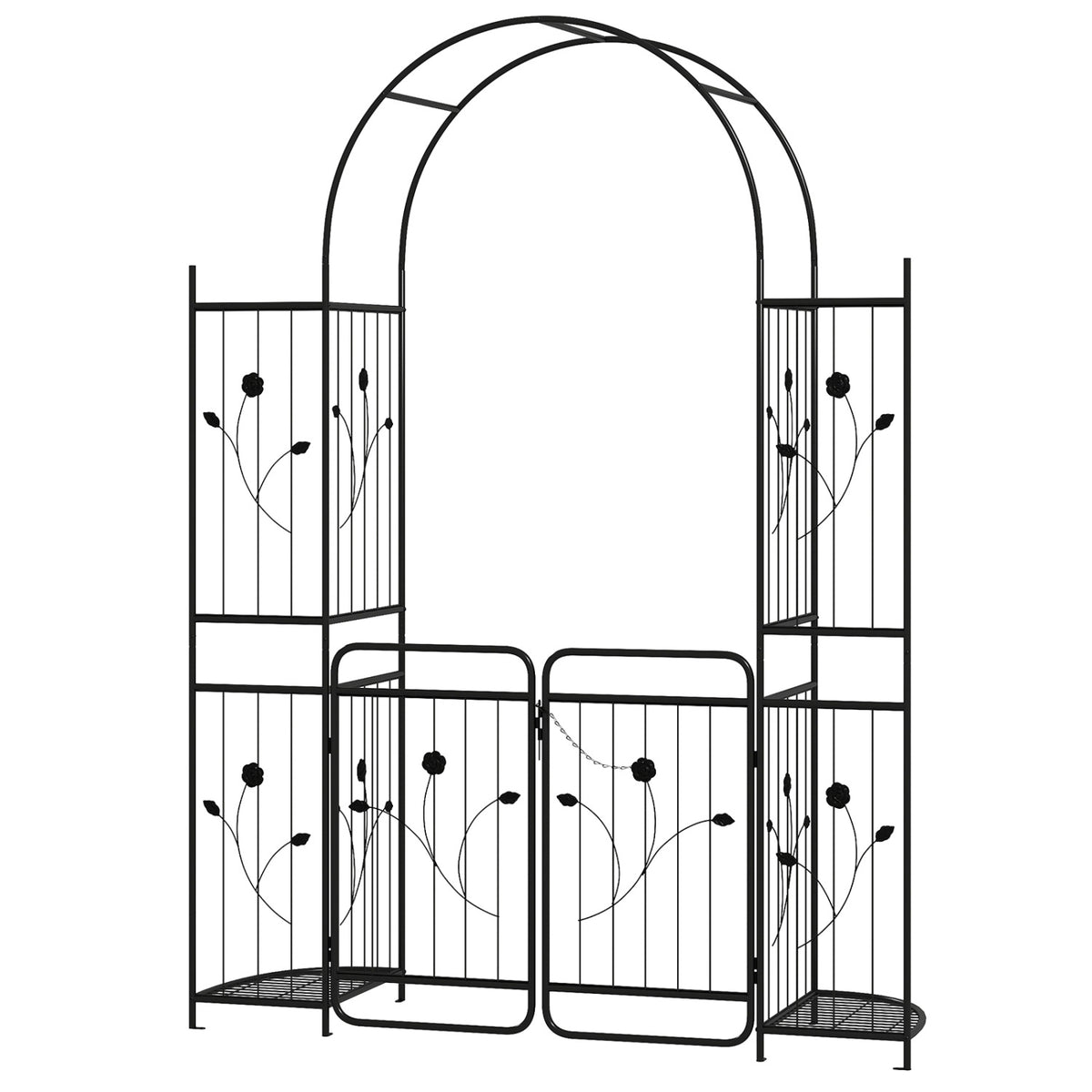87in Tall Garden Arch with Gate, Planter Shelves, Climbing Trellises Plant Supports Options at Gallery Canada