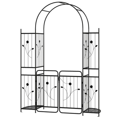 87in Tall Garden Arch with Gate, Planter Shelves, Climbing Trellises Plant Supports Options at Gallery Canada