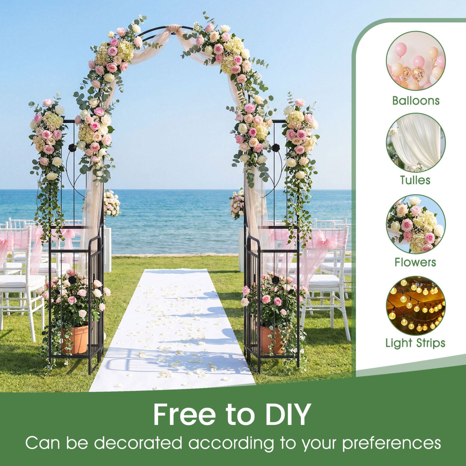 87in Tall Garden Arch with Gate, Planter Shelves, Climbing Trellises Plant Supports at Gallery Canada