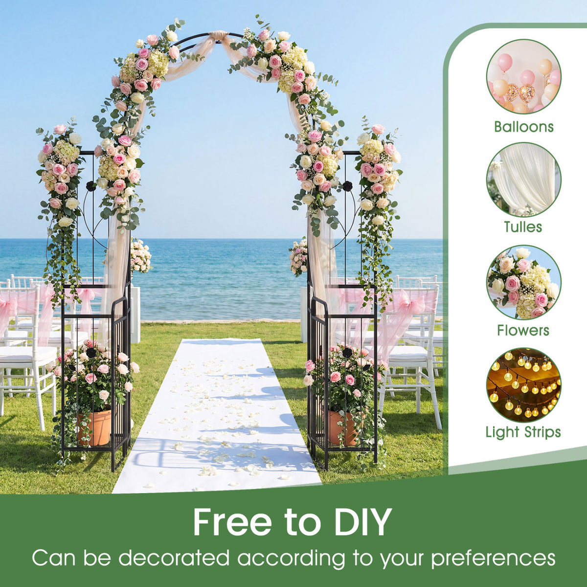 87in Tall Garden Arch with Gate, Planter Shelves, Climbing Trellises Plant Supports at Gallery Canada