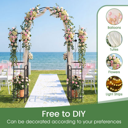 87in Tall Garden Arch with Gate, Planter Shelves, Climbing Trellises Plant Supports at Gallery Canada
