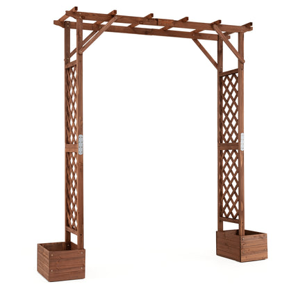 87in Tall Wooden Garden Arbor with Planter Boxes and Hanging Roof for Climbing Plants, Orange Outdoor Decor at Gallery Canada