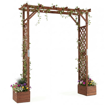 87in Tall Wooden Garden Arbor with Planter Boxes and Hanging Roof for Climbing Plants, Orange Outdoor Decor at Gallery Canada