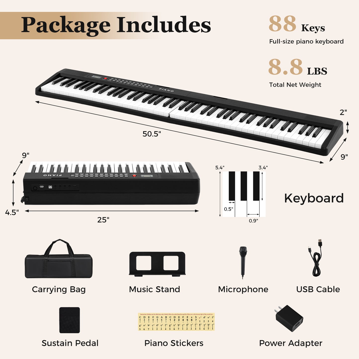88 Key Foldable Portable Semi Weighted Electric Piano, Black Pianos & Keyboards at Gallery Canada