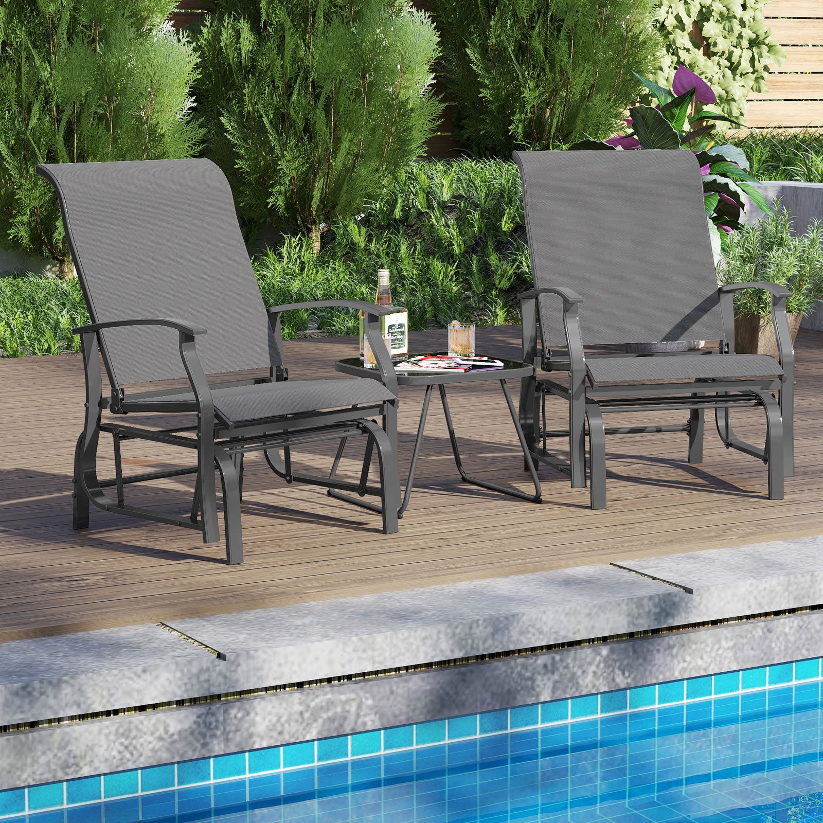 Outdoor Glider Chairs, Set of 2, Ergonomic Backrest, Gray Patio Rocking Chairs & Gliders at Gallery Canada