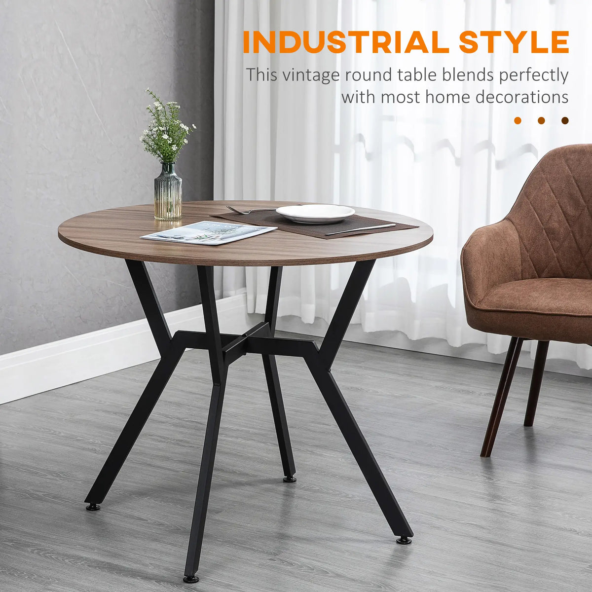 35" Round Dining Table, Modern Steel Frame, Brown Bar Tables & Dining Tables at Gallery Canada