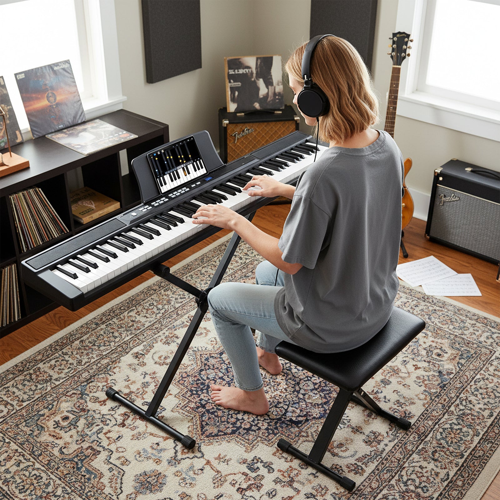 88-Key Electric Piano Keyboard with Adjustable Stand and Portable Bag, Black Pianos & Keyboards at Gallery Canada