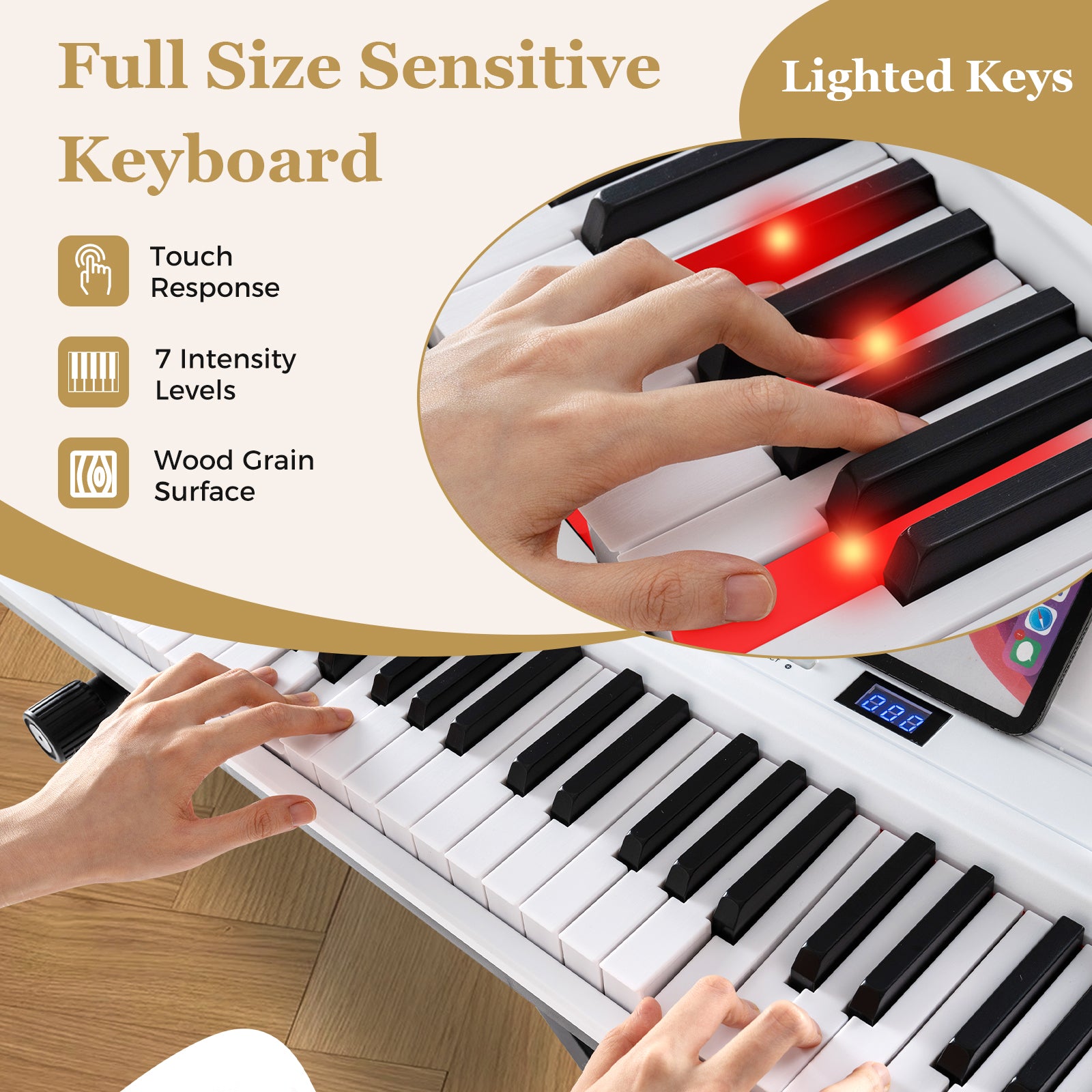 88-Key Electric Piano Keyboard with Adjustable Stand and Portable Bag, White Pianos & Keyboards at Gallery Canada