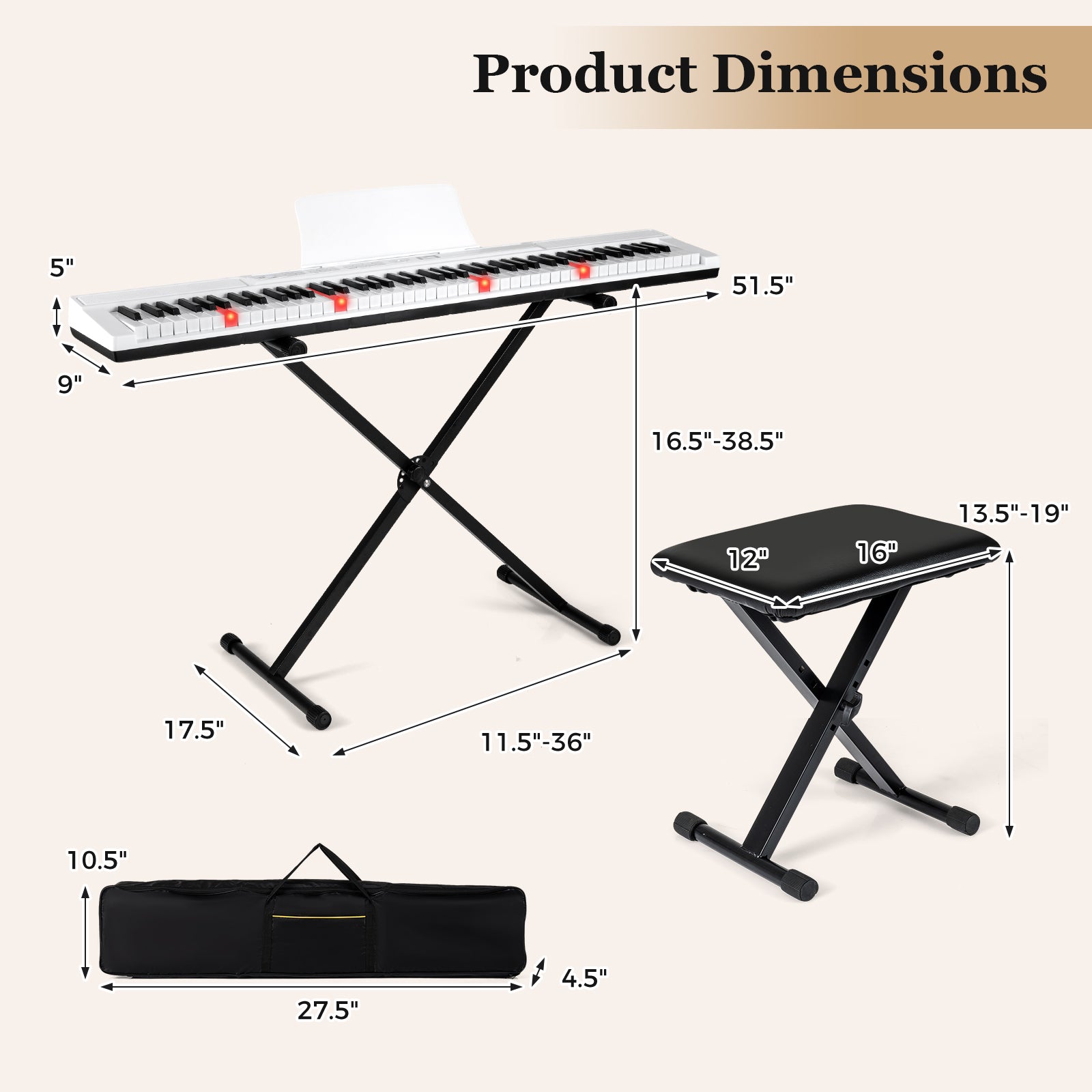 88-Key Electric Piano Keyboard with Adjustable Stand and Portable Bag, White Pianos & Keyboards at Gallery Canada