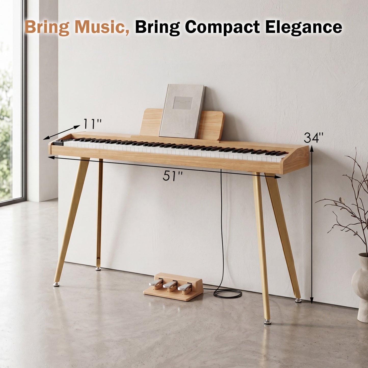 88-Key Semi-Weighted Digital Piano with 3 Pedal Unit and 80 Demos, Natural Pianos & Keyboards at Gallery Canada