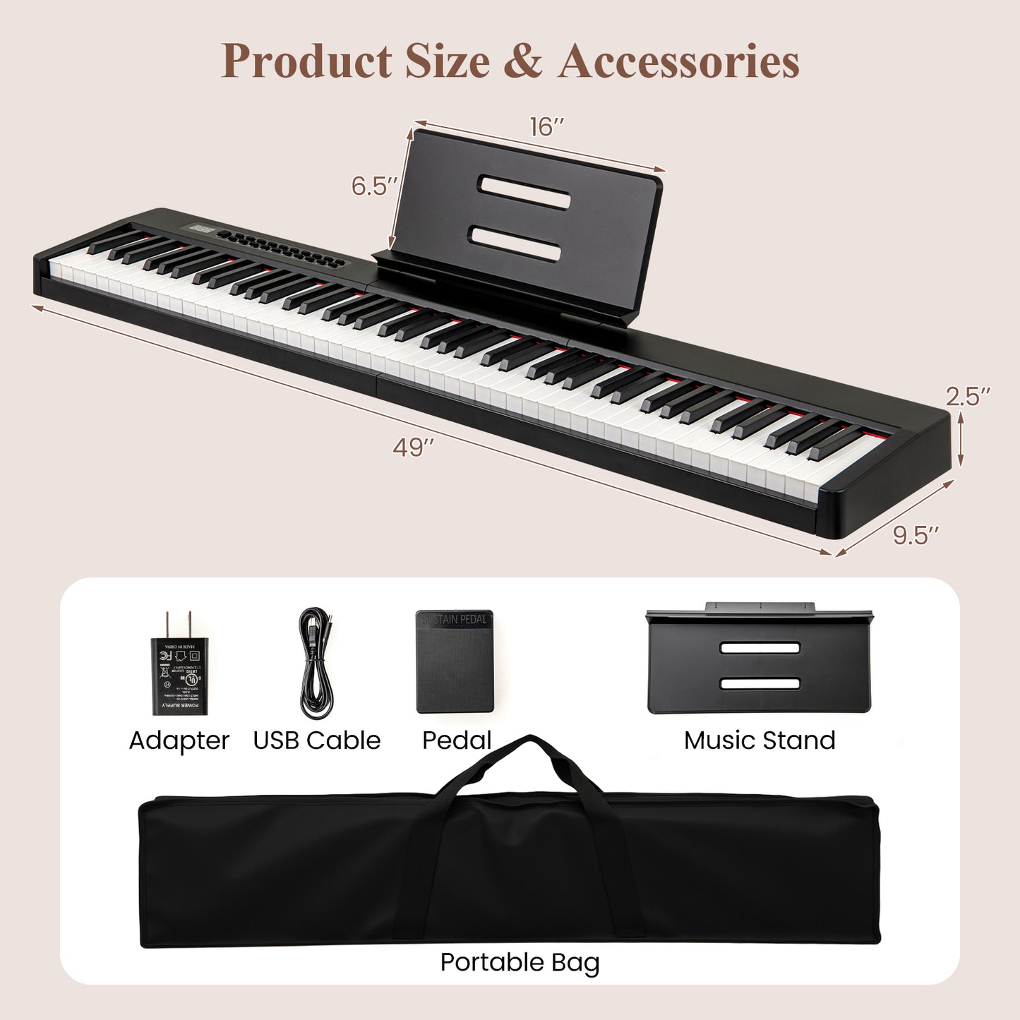 88 Keys Velocity-Sensitive Piano Keyboard, Black Pianos & Keyboards at Gallery Canada