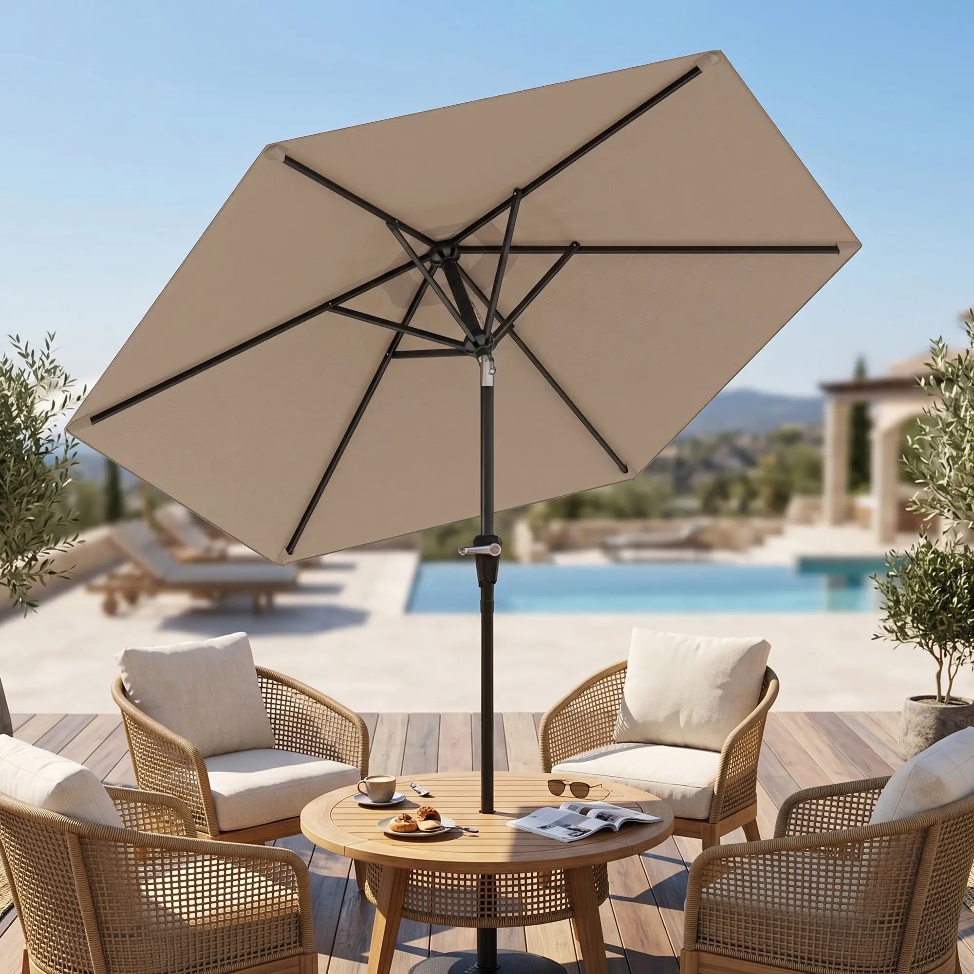 Outdoor Sun Umbrella, 6 Ribs, Khaki Patio Umbrellas at Gallery Canada