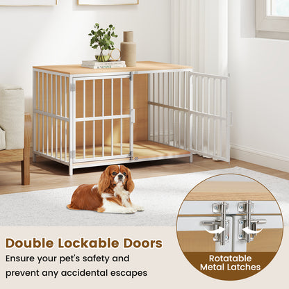 40 Inch Dog Crate Furniture With Dual Lockable Doors, Natural Dog Kennels at Gallery Canada