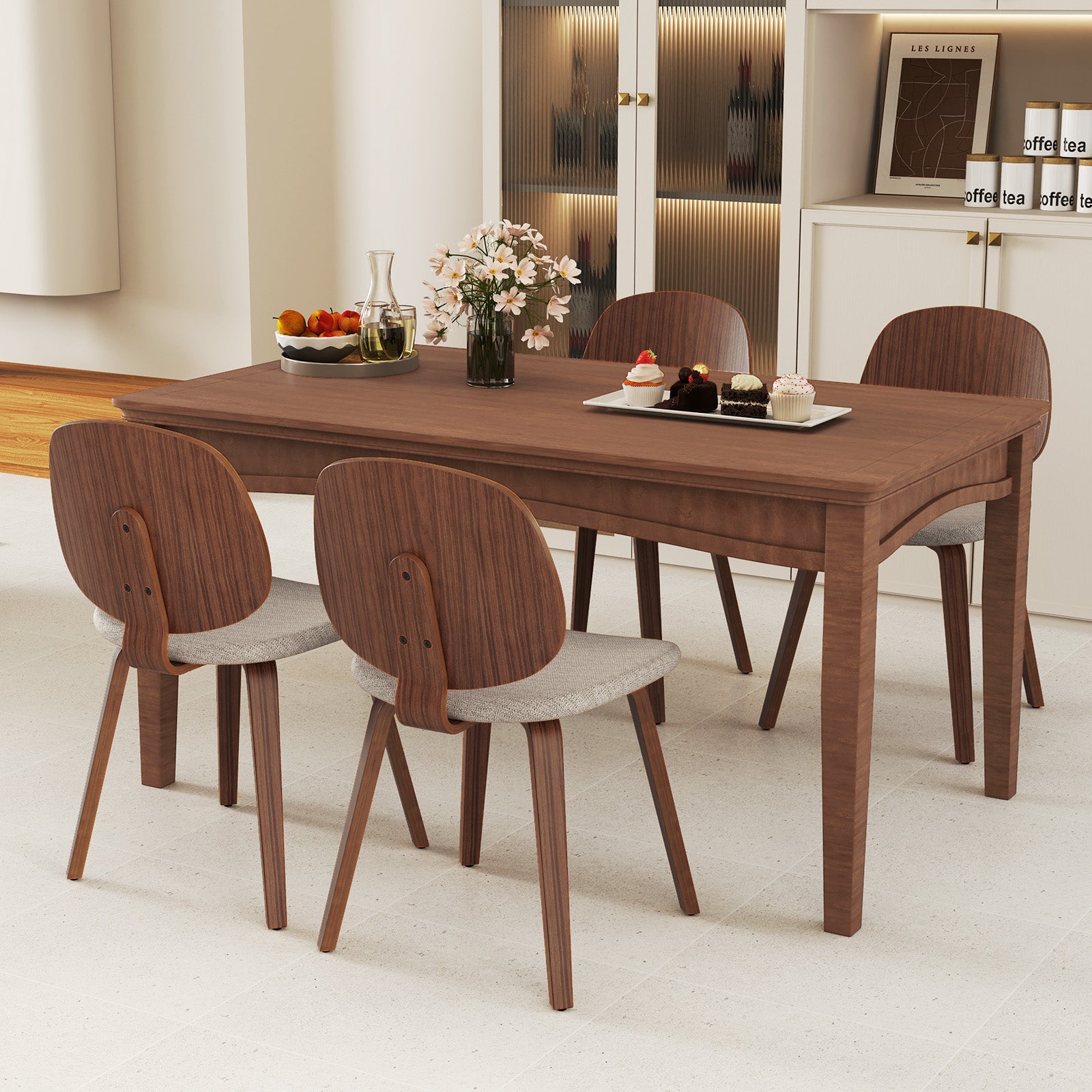 Wooden Dining Chair Set Of 2, Bentwood Frame, Padded Seat, Walnut Dining Chairs at Gallery Canada