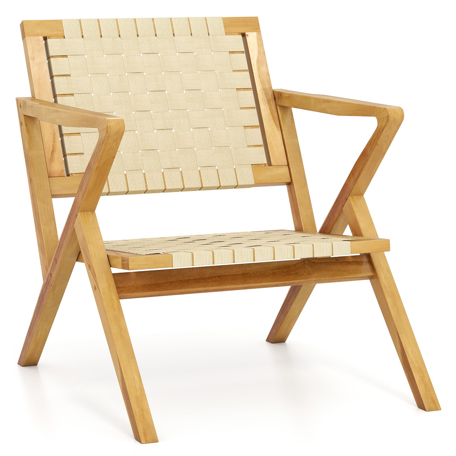 Teak Wood Patio Chair With Webbing Seat, Natural Patio Dining Chairs Natural at Gallery Canada