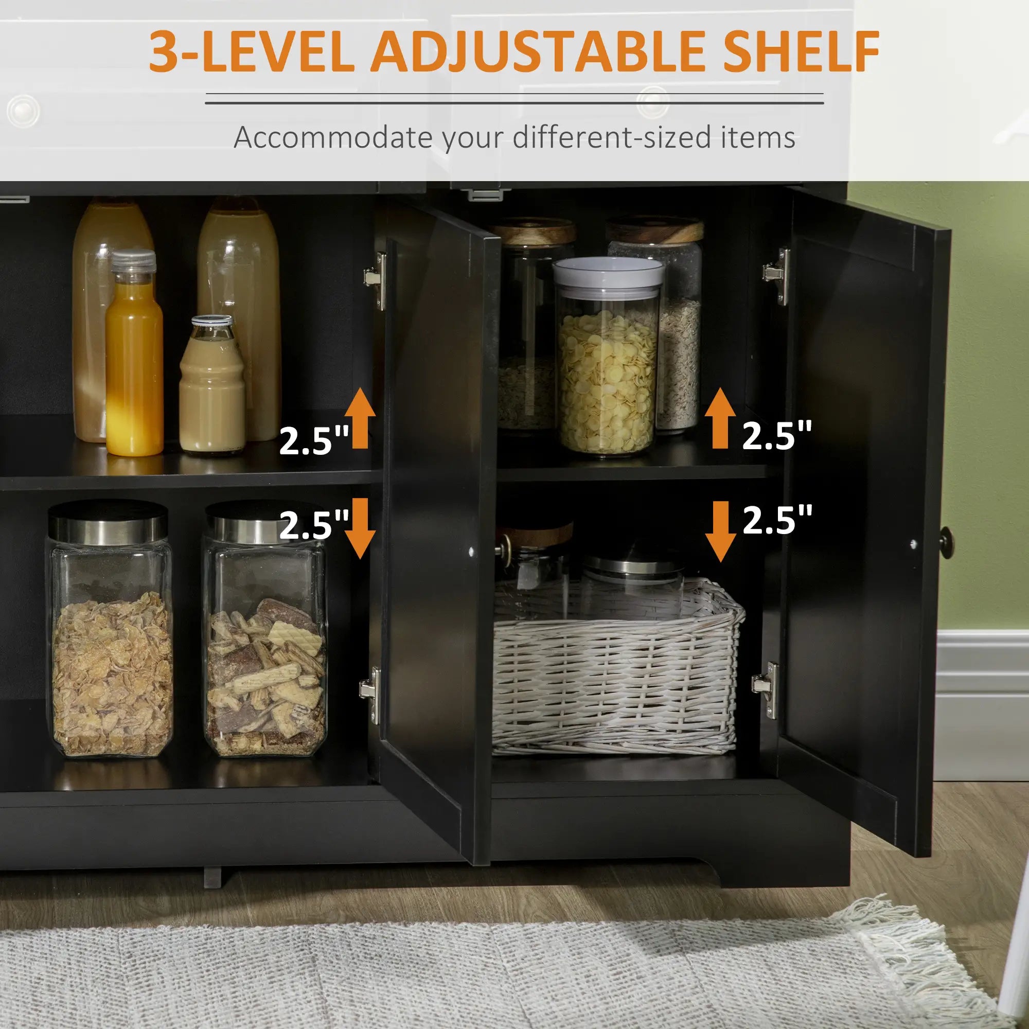 Modern Sideboard Cabinet, 2 Drawers, Adjustable Shelves, Black Bar Cabinets at Gallery Canada
