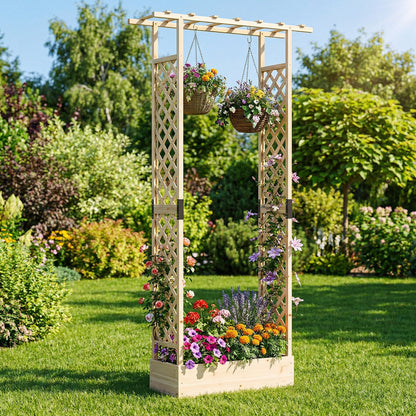 89 Inch Tall Wooden Raised Garden Bed with Side Trellis and Hanging Roof Drainage Holes, Natural Raised Garden Beds at Gallery Canada