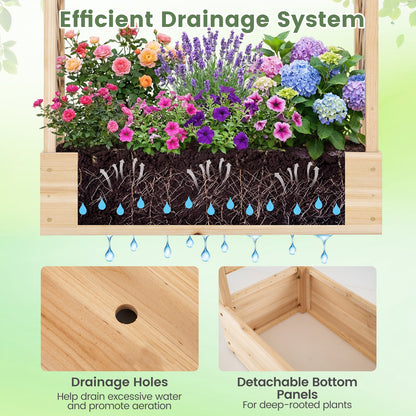 89 Inch Tall Wooden Raised Garden Bed with Side Trellis and Hanging Roof Drainage Holes, Natural Raised Garden Beds at Gallery Canada