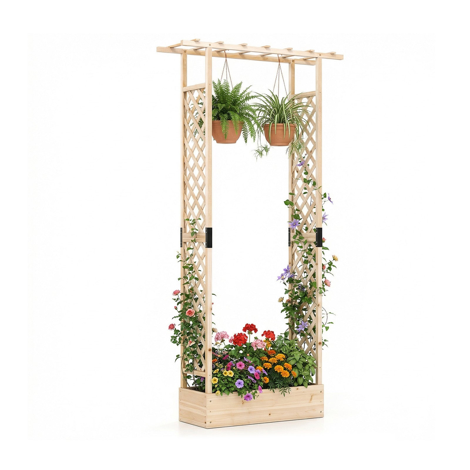 89 Inch Tall Wooden Raised Garden Bed with Side Trellis and Hanging Roof Drainage Holes, Natural Raised Garden Beds at Gallery Canada