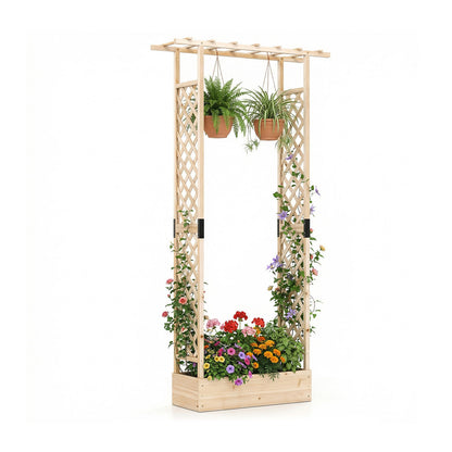 89 Inch Tall Wooden Raised Garden Bed with Side Trellis and Hanging Roof Drainage Holes, Natural Raised Garden Beds Natural at Gallery Canada