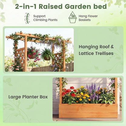 89 Inch Tall Wooden Raised Garden Bed with Side Trellis and Hanging Roof Drainage Holes, Orange Raised Garden Beds at Gallery Canada
